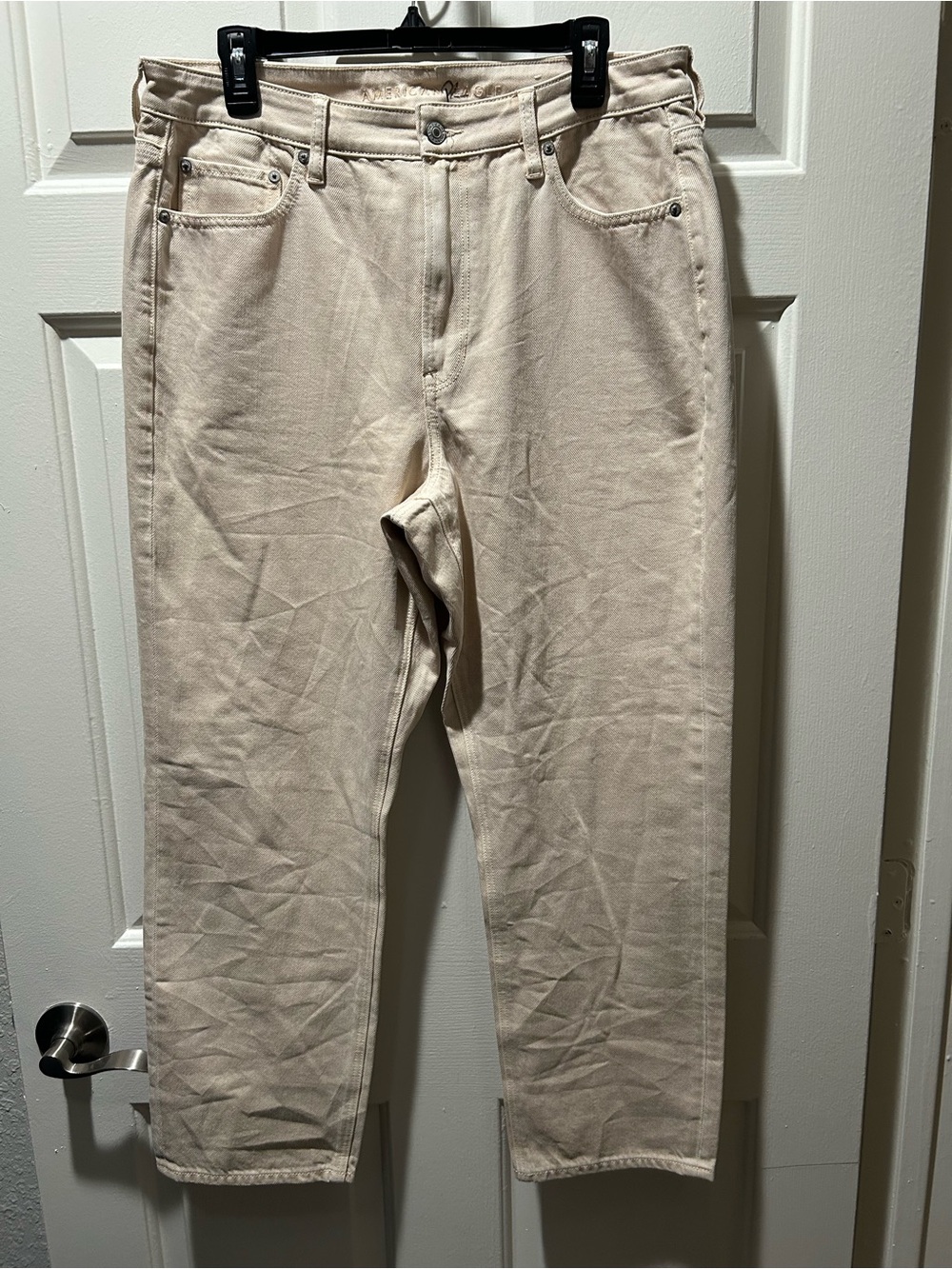 American Eagle Women's Mom Straight Leg Denim Jean in Beige Size 14 Regular